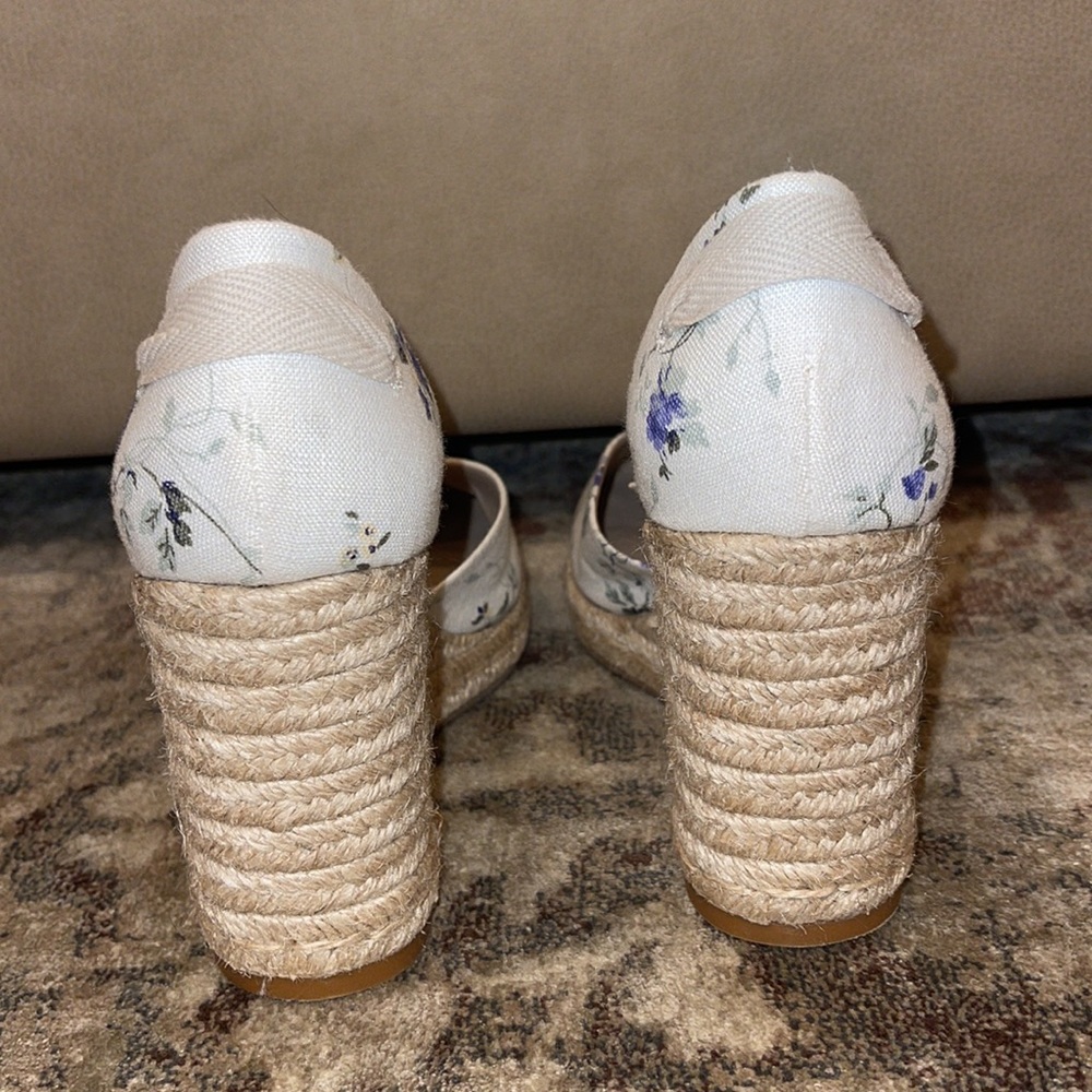 Reformation White Floral Espadrille Wedge with Ankle Wrap - Picture 7 of 11
